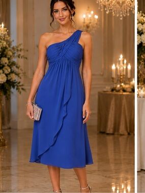 Bill Levkoff One-Shoulder Royal Blue Cocktail Dress